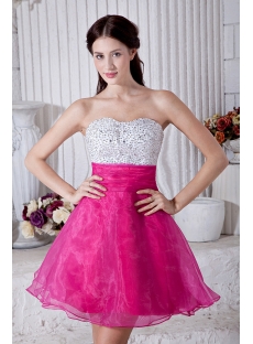 Romantic Hot Pink and White Sweetheart Cocktail Dress IMG_6966