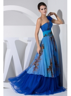Royal One Shoulder Printed Long Cheap Mother of Bride Dress WD1-040