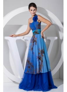 Royal One Shoulder Printed Long Cheap Mother of Bride Dress WD1-040