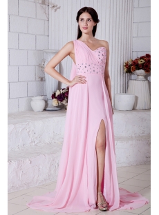 Summer Nectarean Pink Chiffon One Shoulder Graduation Dresses Criss Back with Sash IMG_7746