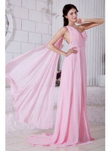 Summer Nectarean Pink Chiffon One Shoulder Graduation Dresses Criss Back with Sash IMG_7746