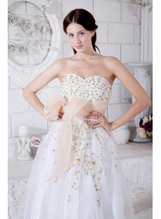 Sweetheart Floor Length 2011 White Quinceanera Dress with Gold Embroidery IMG_7681