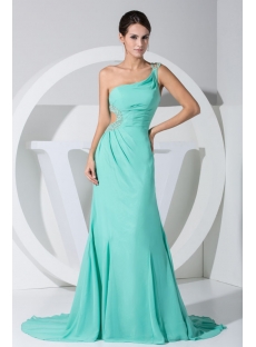 Teal Floor Length One Shoulder Sexy Prom Dress with Keyhole WED1-037