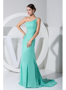 Teal Floor Length One Shoulder Sexy Prom Dress with Keyhole WED1-037