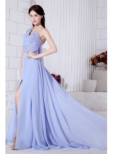 Turquoise One Shoulder Split Front Graduation Dresses with Train IMG_7424