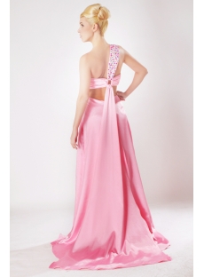 Unique Pink One Shoulder Sexy Evening Gown with Open Back SOV111007