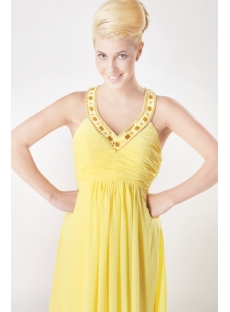 Yellow Jeweled Plus Size V-neckline Evening Dress with T Back SOV111005