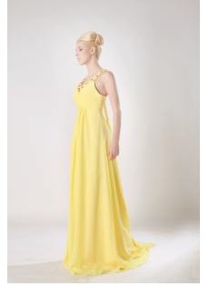 Yellow Jeweled Plus Size V-neckline Evening Dress with T Back SOV111005
