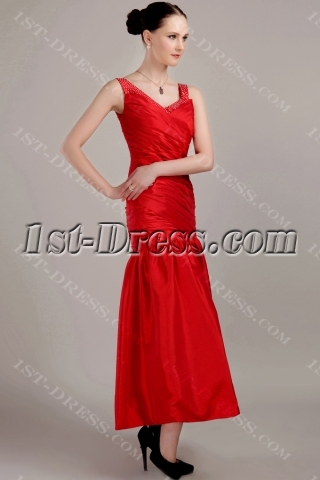 Ankle Length Red Prom Dress with V-neckline IMG_3114