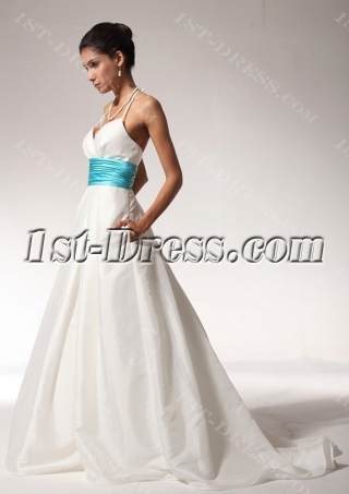 Ivory and Turquoise Halter Princess Bridal Wedding Dress with Pocket bdjc891408
