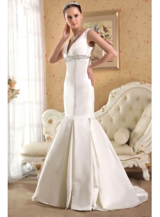 Affordable V-neckline Simple Bridal Gown with Keyhole IMG_3570