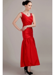 Ankle Length Red Prom Dress with V-neckline IMG_3114