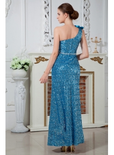 Ankle-length Blue and Silver Sequins One Shoulder Colorful Evening Dress IMG_1711