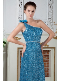 Ankle-length Blue and Silver Sequins One Shoulder Colorful Evening Dress IMG_1711