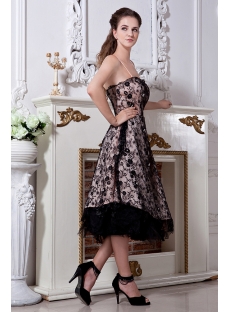 Champagne and Black Lace Short Bridal Gown with Spaghetti Straps IMG_1874