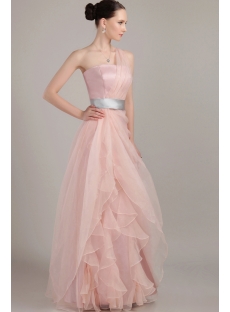 Coral One Shoulder Long Pretty Prom Dress with Silver Band IMG_3220