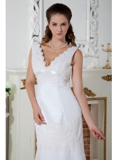 Elegant V-neckline Column Wedding Dresses with Train IMG_1452