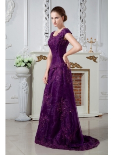 Grape Modest Scoop Plus Size Mother of Bride Dress with Train IMG_1934