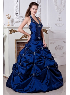Halter Pretty Royal Blue Ball Gown Quinceanera Dress with Embroidery IMG_1945