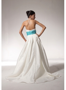 Ivory and Turquoise Halter Princess Bridal Wedding Dress with Pocket bdjc891408