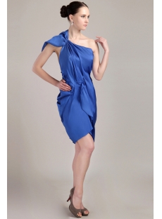 Royal Blue Tea Length Mother of Groom Dress with One Shoulder IMG_3360