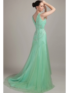 Sage Long V-Neckline Beautiful Prom Dress For Large Size Lady IMG_3184