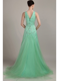 Sage Long V-Neckline Beautiful Prom Dress For Large Size Lady IMG_3184