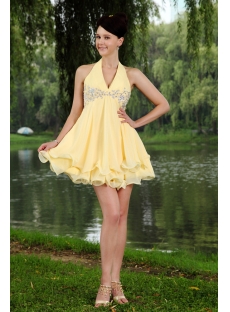 Yellow Cheap Halter Cute Chiffon Mini 15 Quince Gown Dress IMG_0763