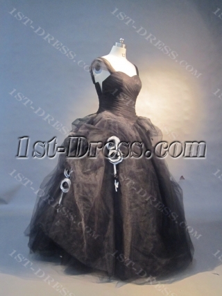 Black Strapless Satin Tulle  Ball Gown 0452