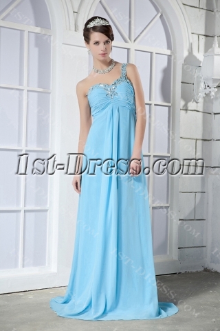 Blue Long One Shoulder Maternity Party Prom Dress GG1021
