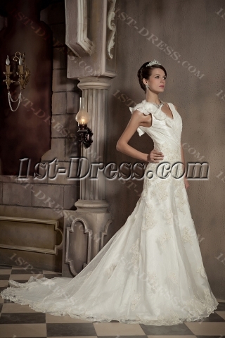 Cheap Floral Long Beautiful Bridal Gown with V-neckline GG102