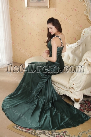 Green and White Formal Military Prom Dress with One Shoulder IMG_5218