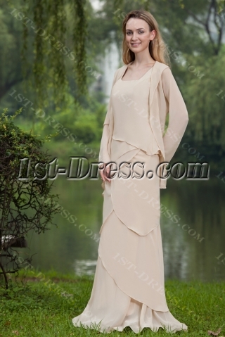 Light Champagne Long Modest Groom of Bride Dress with Long Sleeves Jacket IMG_7689