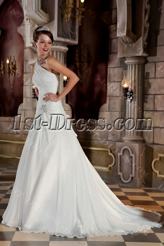 Long Beaded Beautiful One Shoulder Princess Bridal Gown GG1034