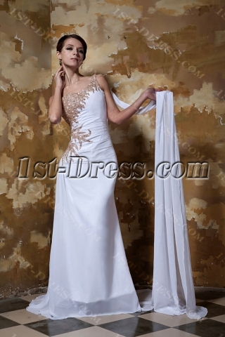 Long Gold Beading One Shoulder Beach Bridal Gown for Summer GG1099