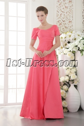 Water Melon Long Vintage Evening Dress with Short Sleeves IMG_9473