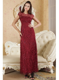 2012 Ankle Length Burgundy Modest Celebrity Dress with Cap Sleeves IMG_5345