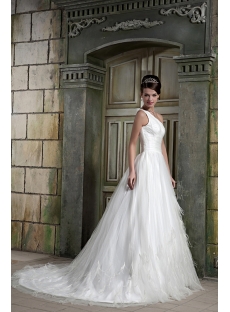 Asymmetrical Neckline Long A-line Bridal Gown 2013 with Feather GG1077
