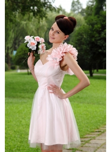 Baby Pink Floral One Shoulder Sweet 15 Dress Short IMG_0918