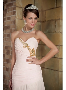 Baby Pink with Gold Beads Long Modest 2012 Evening Dress GG1014