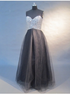 Black A-Line Floor Length Satin Tulle Plus Size Prom Dress 0421