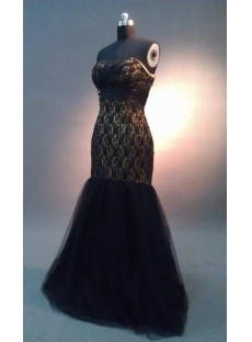 Black Lace A-Line Long Satin Tulle Prom Dress  IMAG1002