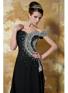 Black Unique Evening Dress with Short Sleeve GG1048