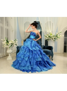 Blue Floor-Length Satin Organza 2013 Quinceanera Dress H-111
