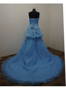 Blue Floor Length Satin Organza Ball Gown Dress 2888