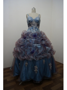 Blue Floor Length Satin Organza Plus Size Ball Gown Dress 2897