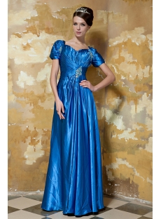 Blue Long Modest Prom Dress with Short Sleeves GG1050