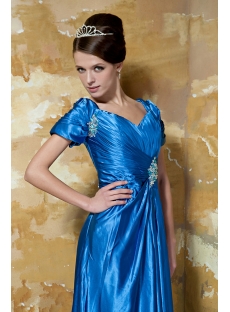 Blue Long Modest Prom Dress with Short Sleeves GG1050