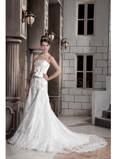 Brilliant Long Strapless Lace Bridal Gown 1088