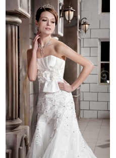 Brilliant Long Strapless Lace Bridal Gown 1088